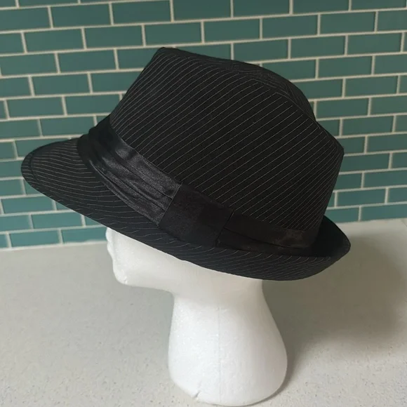 Kenny K. black white pinstripe unisex cotton fedora hat size large - Picture 4 of 8